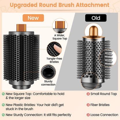 YTCHYYSK upgraded round brush accessory detailing the square top grip and gentle plastic bristles.