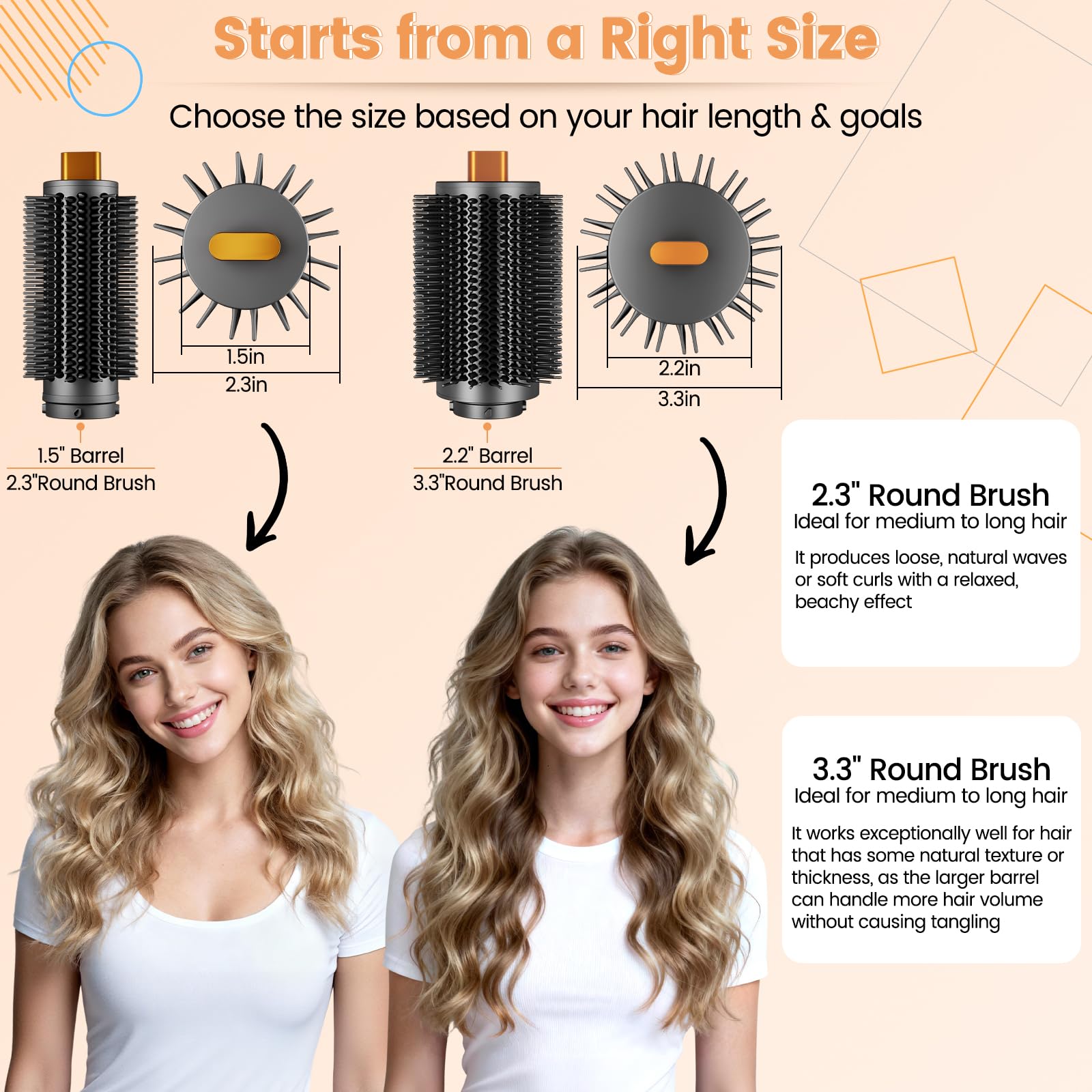 Side profile of the gold toned large volume styling attachment showing bristle spacing.