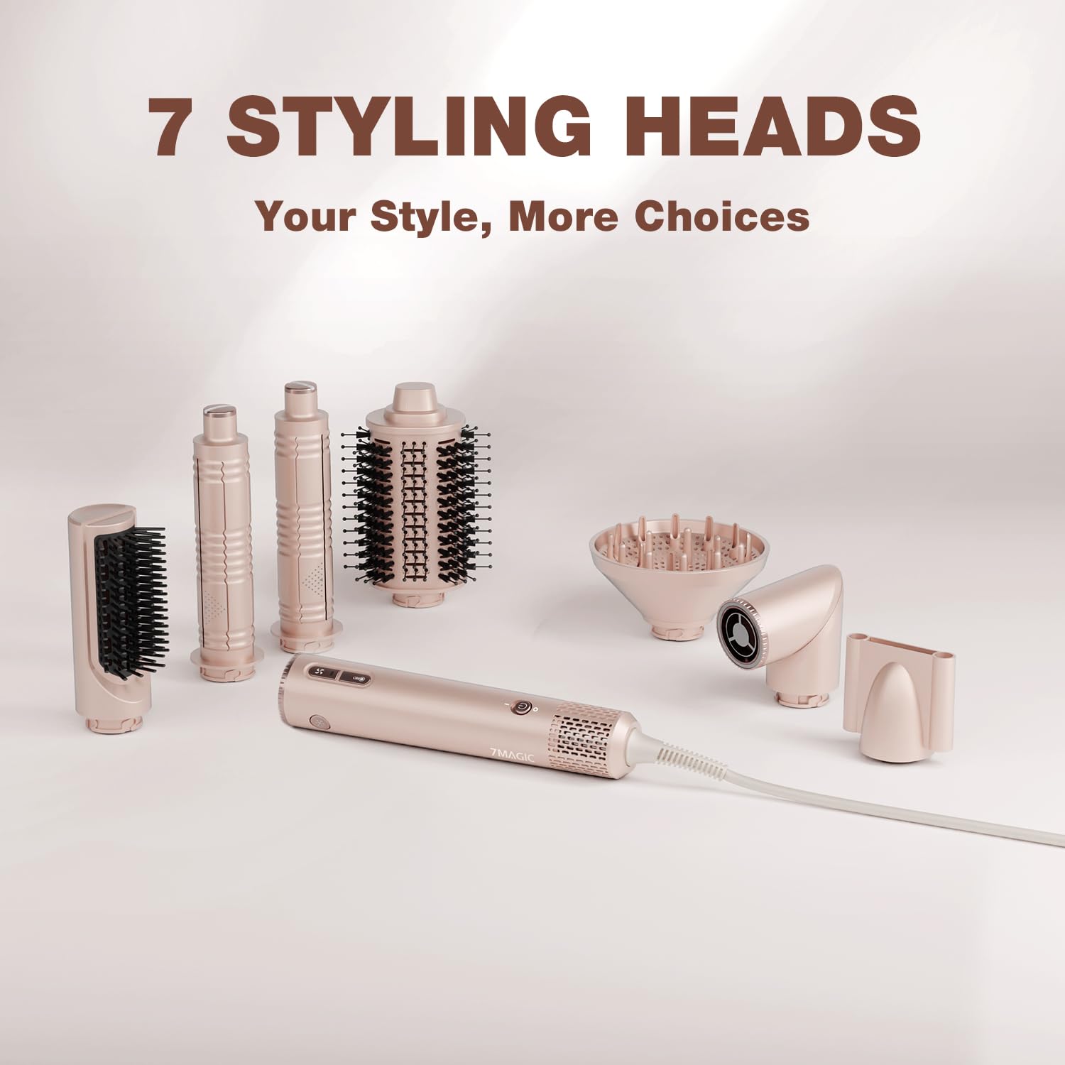 Full packaging box of the USA-imported 7MAGIC 7 in 1 styling system outlining key specifications.