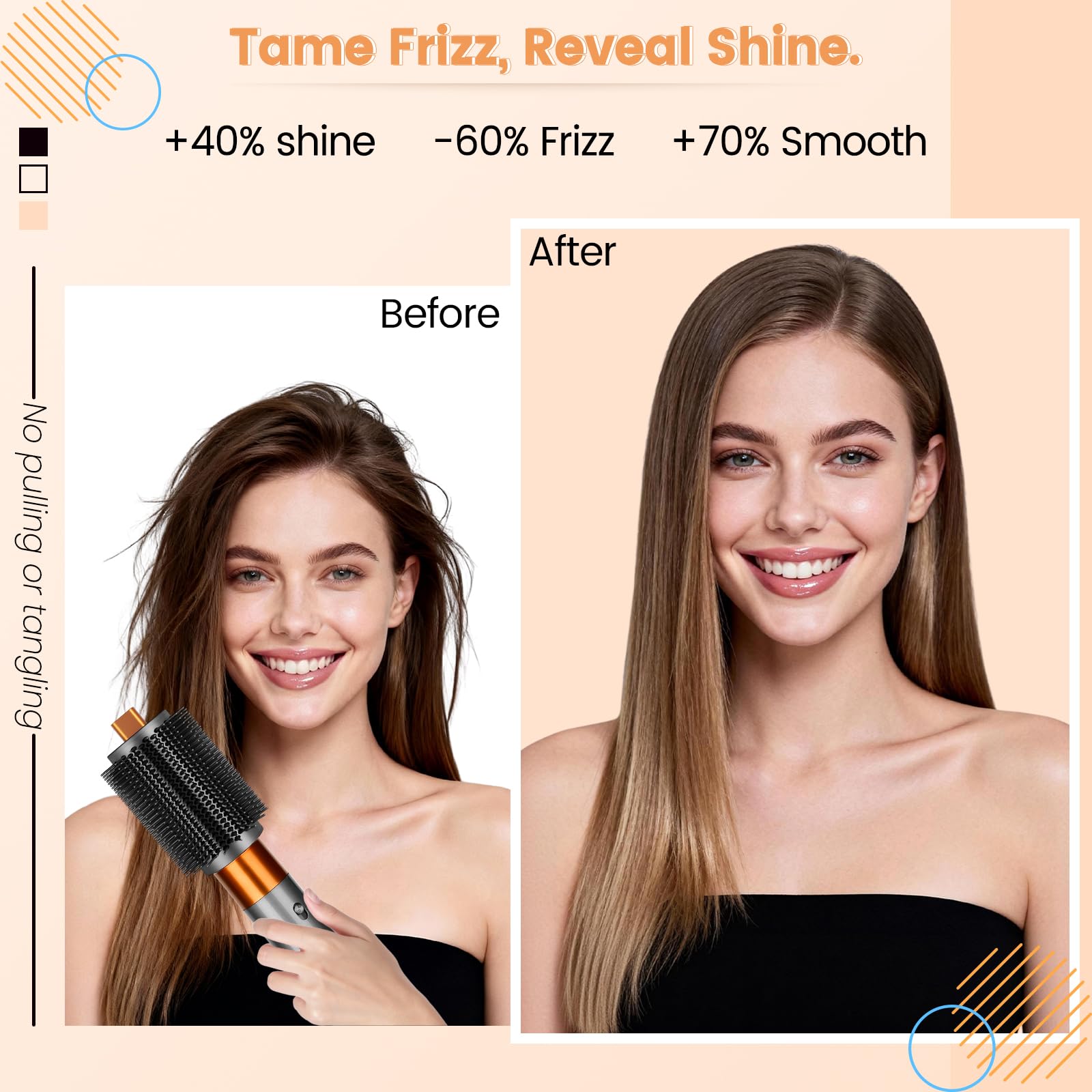Top view of the upgraded square tip design for easy handling during hair styling.