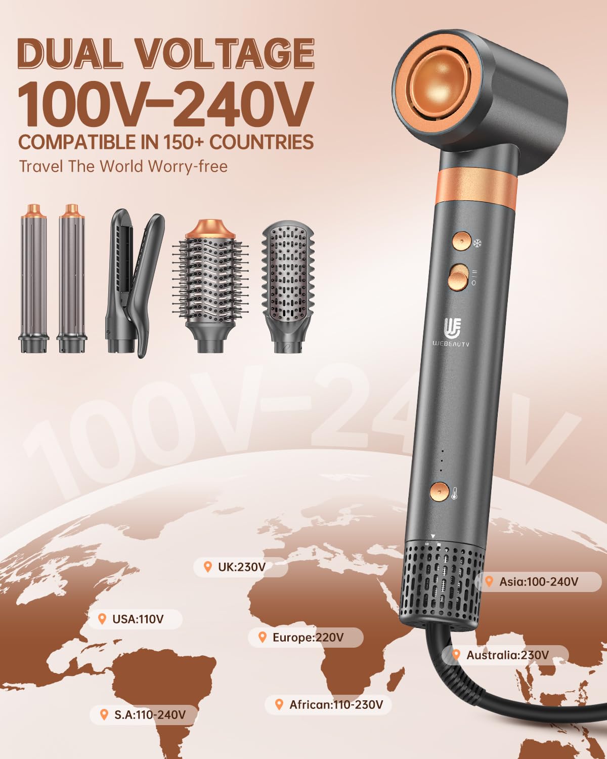 Webeauty frizz free volumizer round brush attachment close up view