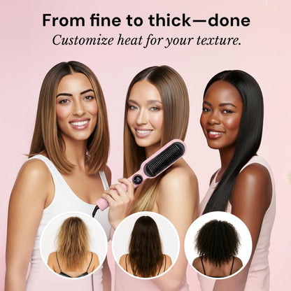 Side view of the L'ANGE HAIR ionic hot brush emphasizing the protective heat shield and bristles.