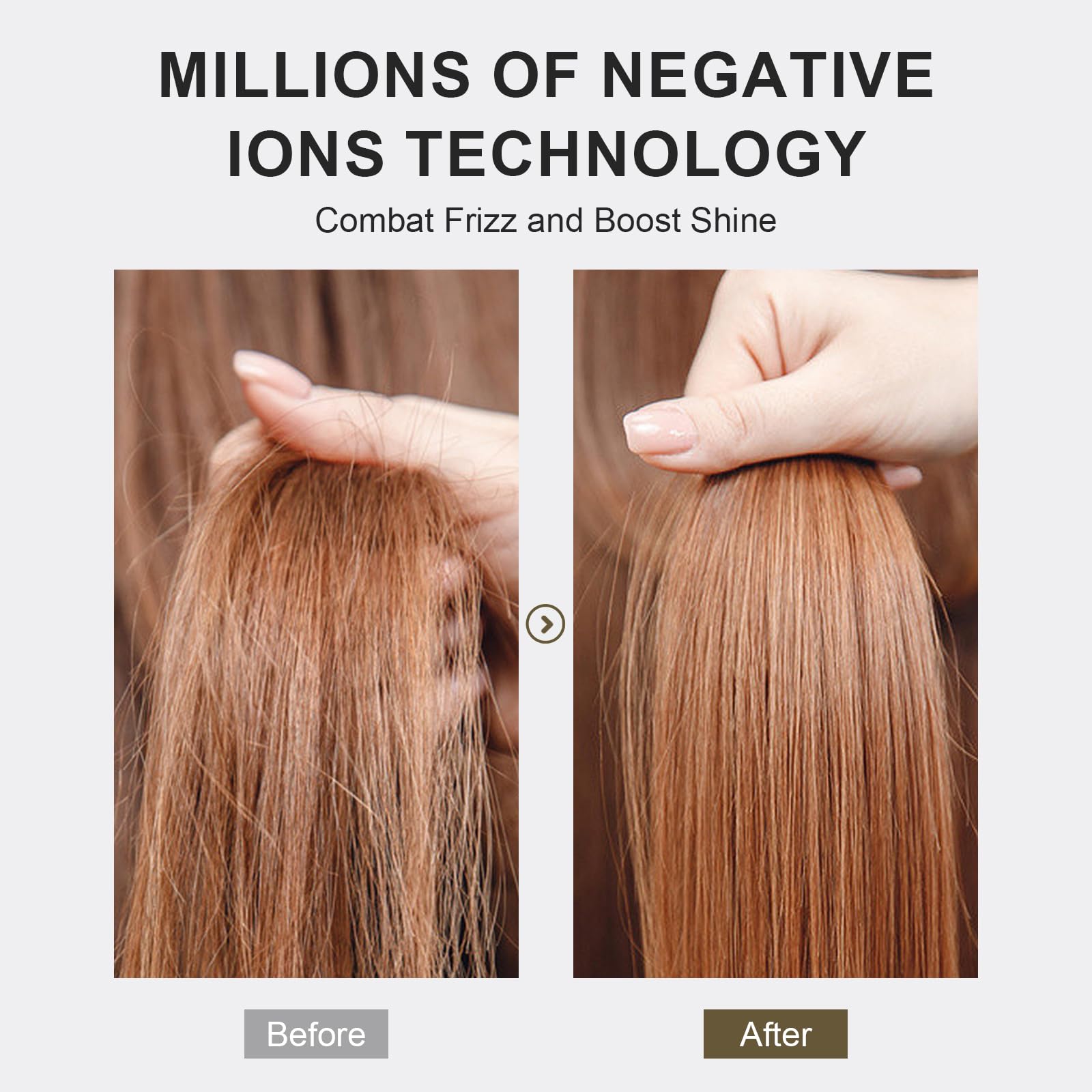 Olaermoso automatic dual voltage hair styling tool demonstrating sleek straightening and curling capabilities on hair strands.