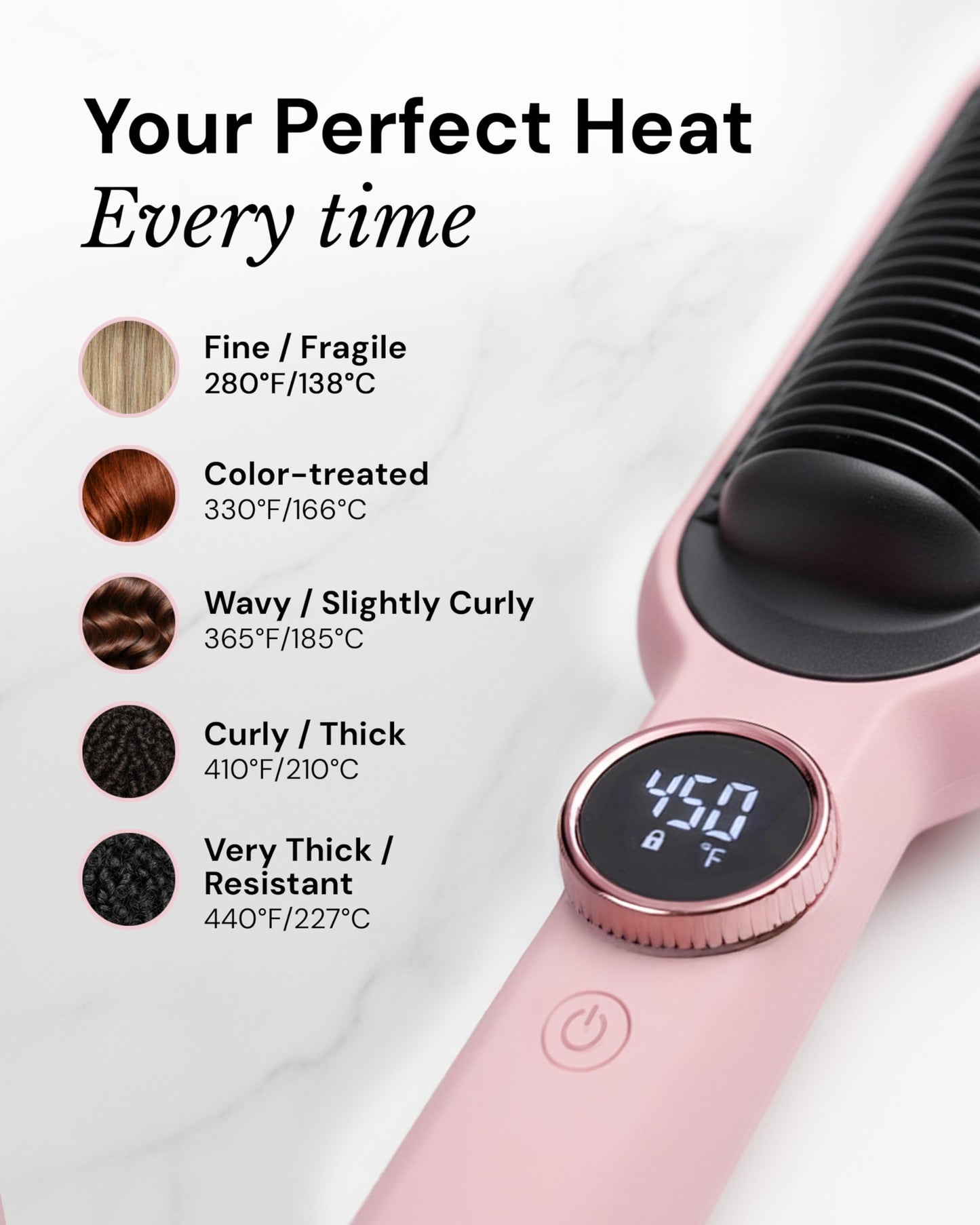 L'ANGE HAIR blush pink styling comb used for smoothing thick and curly hair textures.