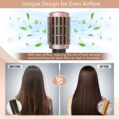 Natrial one step hair dryer brush angled view highlighting the ergonomic handle design for styling comfort