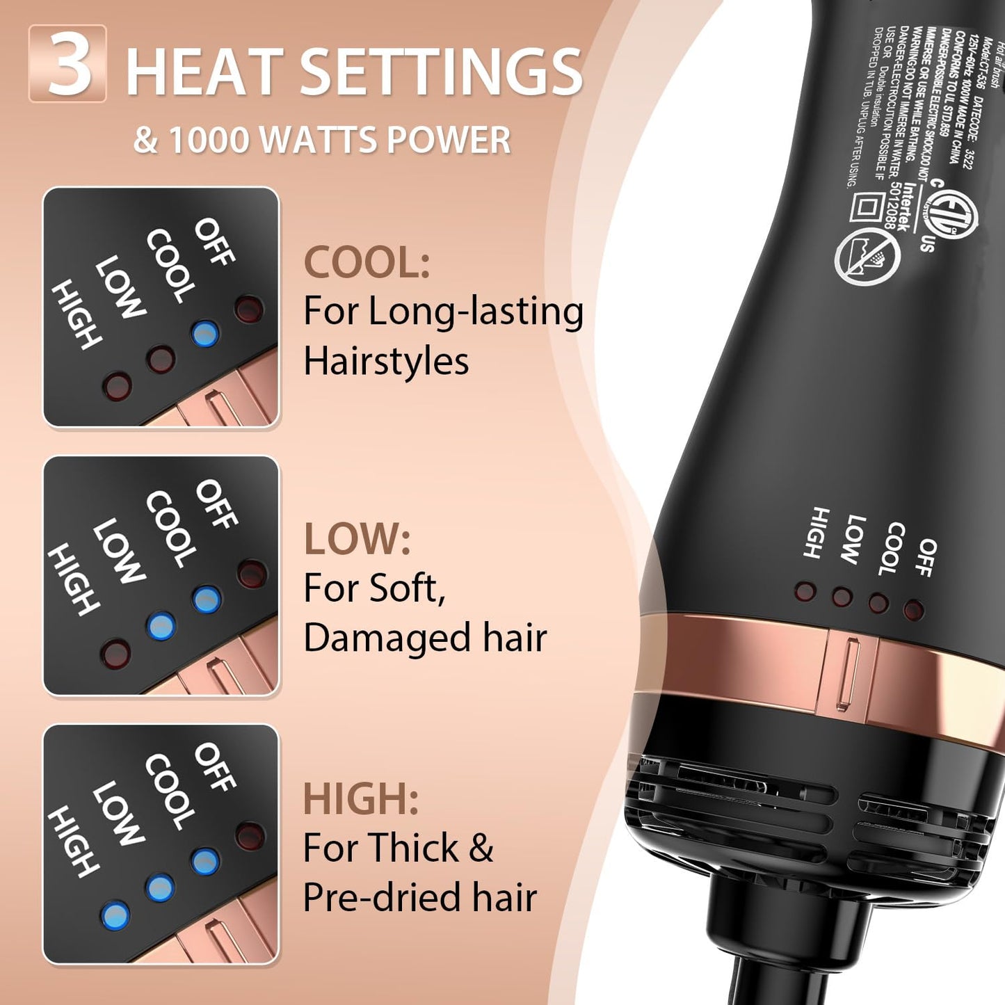 Natrial hair straightening hot air brush packaging display showing the genuine imported beauty tool