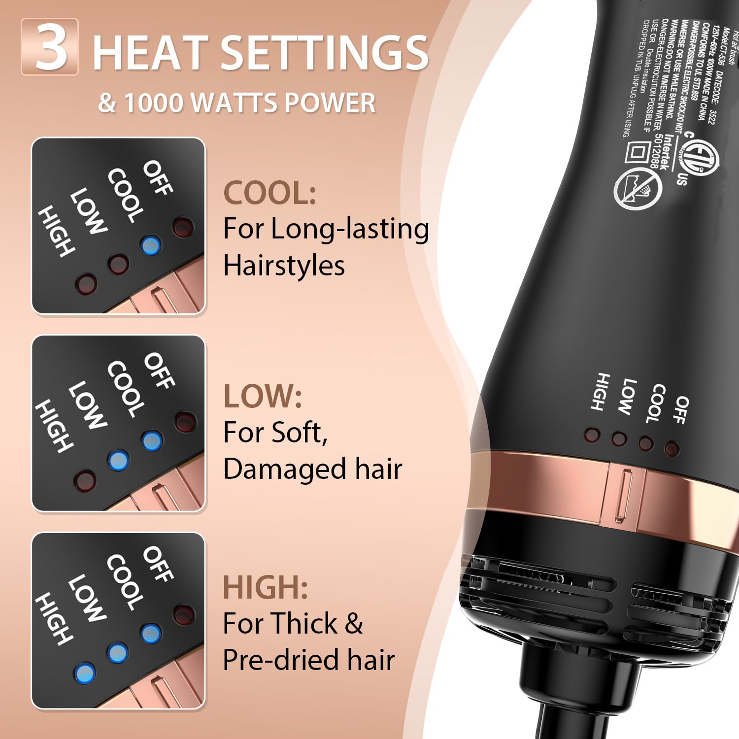 Natrial hair straightening hot air brush packaging display showing the genuine imported beauty tool