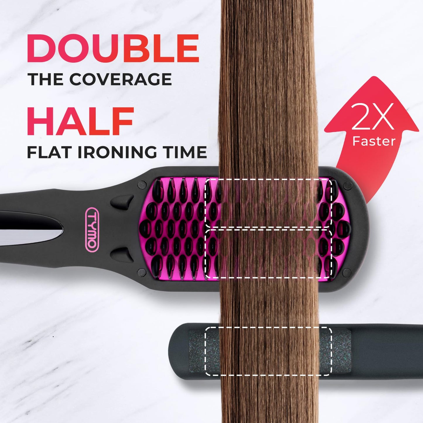 TYMO hot comb showcasing the layered anti scald bristle design and ceramic heating teeth