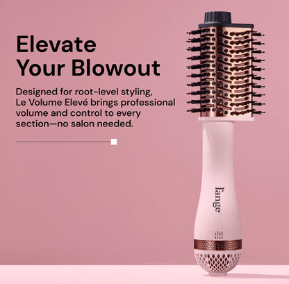 L'ANGE HAIR Le Volume Elevé hot air styler brush displaying the unique patent-pending teardrop shape head.