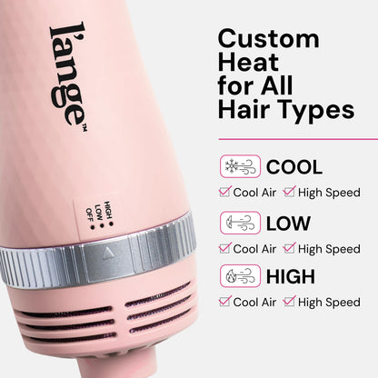 L'ANGE HAIR styling tool handle showcasing the adjustable high low and cool airflow settings dial