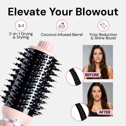 L'ANGE HAIR VolumeBoost brush dryer showing the three hundred and sixty degree swivel cord attachment base