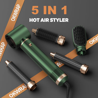 Professional hair dryer brush system being adjusted for temperature control.