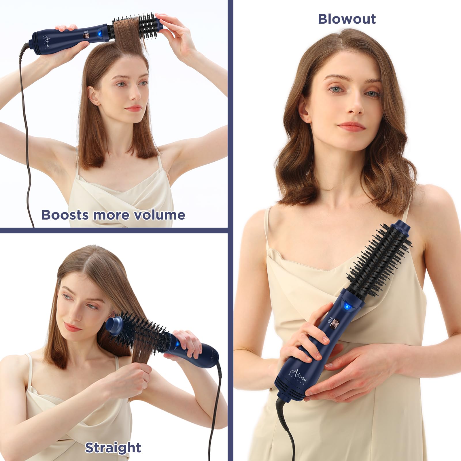 Aima Beauty hair volumizer top angle view highlighting the airflow vents surrounding the ceramic barrel.