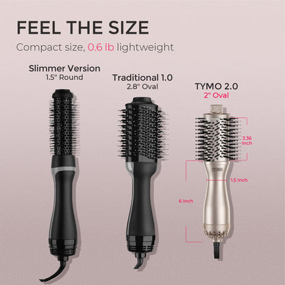 TYMO one step hot air round brush displaying the professional cord attachment and base