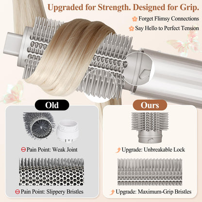 Close up profile of the one point five inch barrel attachment for hair styling.