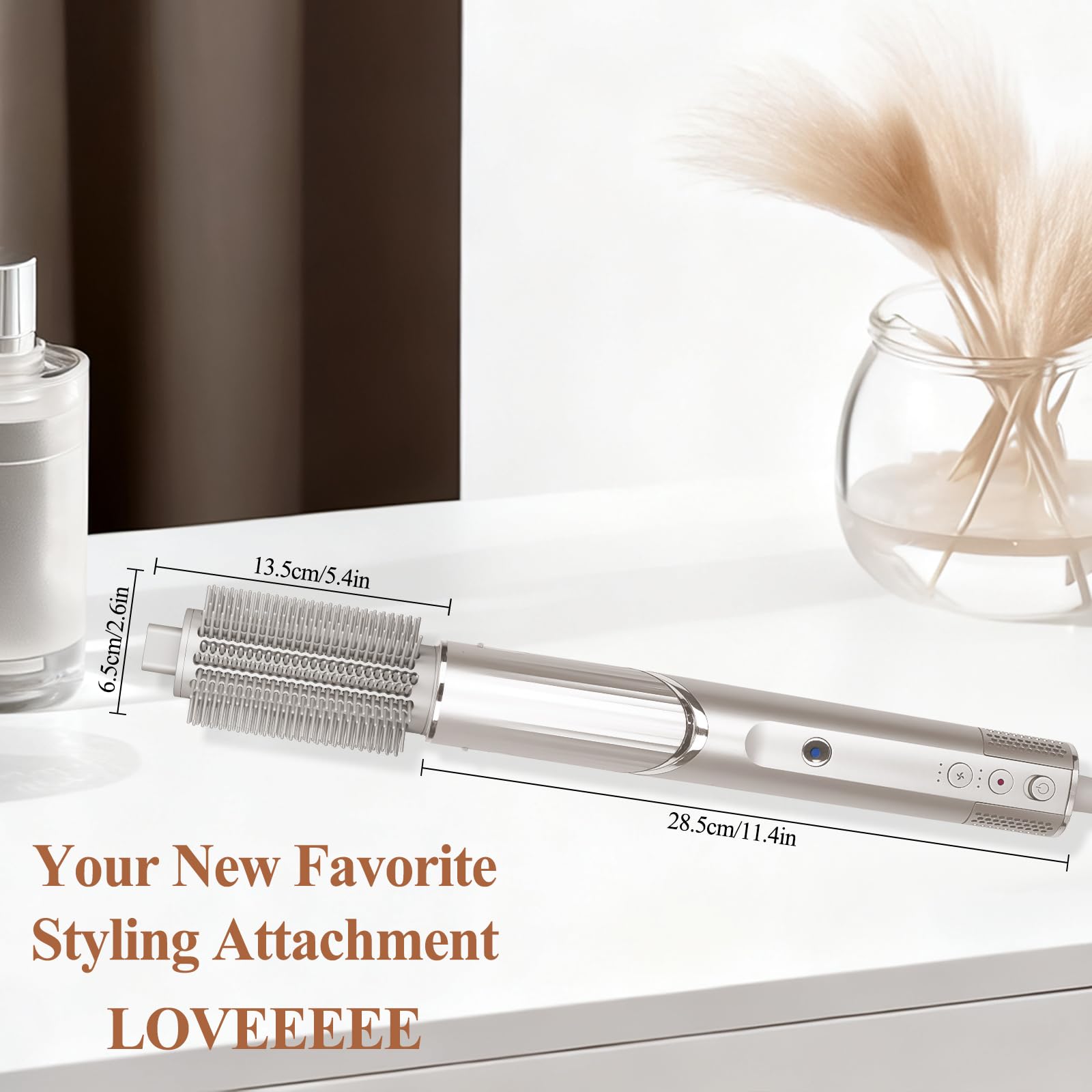 Detailed look at the heat resistant bristles of the imported hair dryer brush tool.