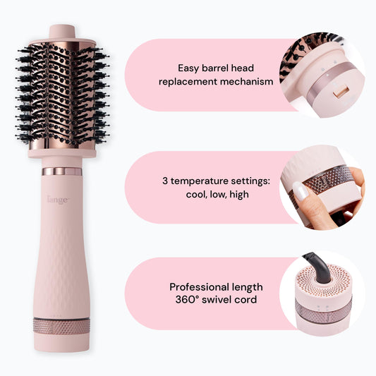 Close up of the tension control nylon and boar bristles on the L'ANGE HAIR interchangeable brush head.