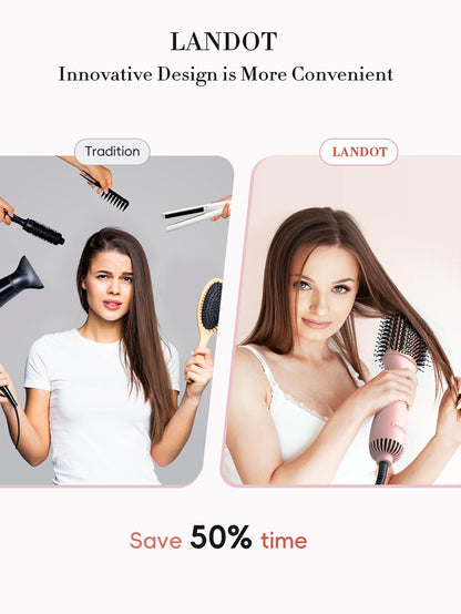 LANDOT hot air styler showing the three heat speed control dial at the base of the handle
