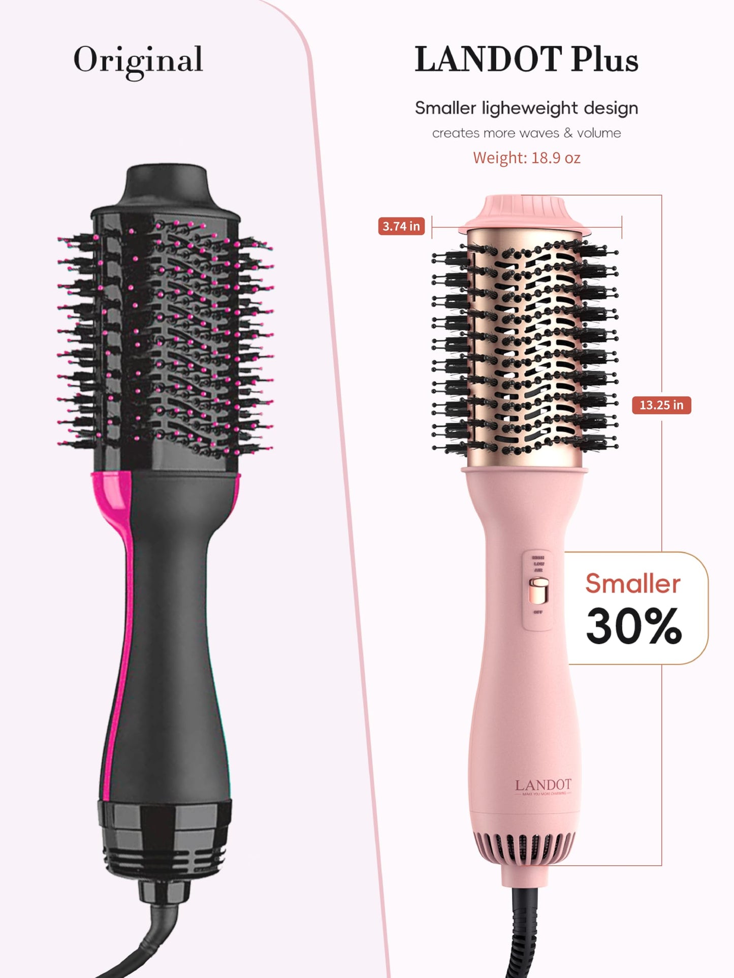 Top angle view of the oval shaped brush head highlighting the airflow vents for fast drying