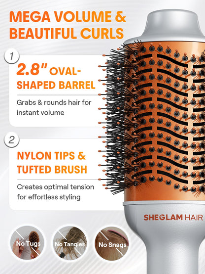 Packaging box of the SHEGLAM Blowout Bliss hot air brush with official branding details