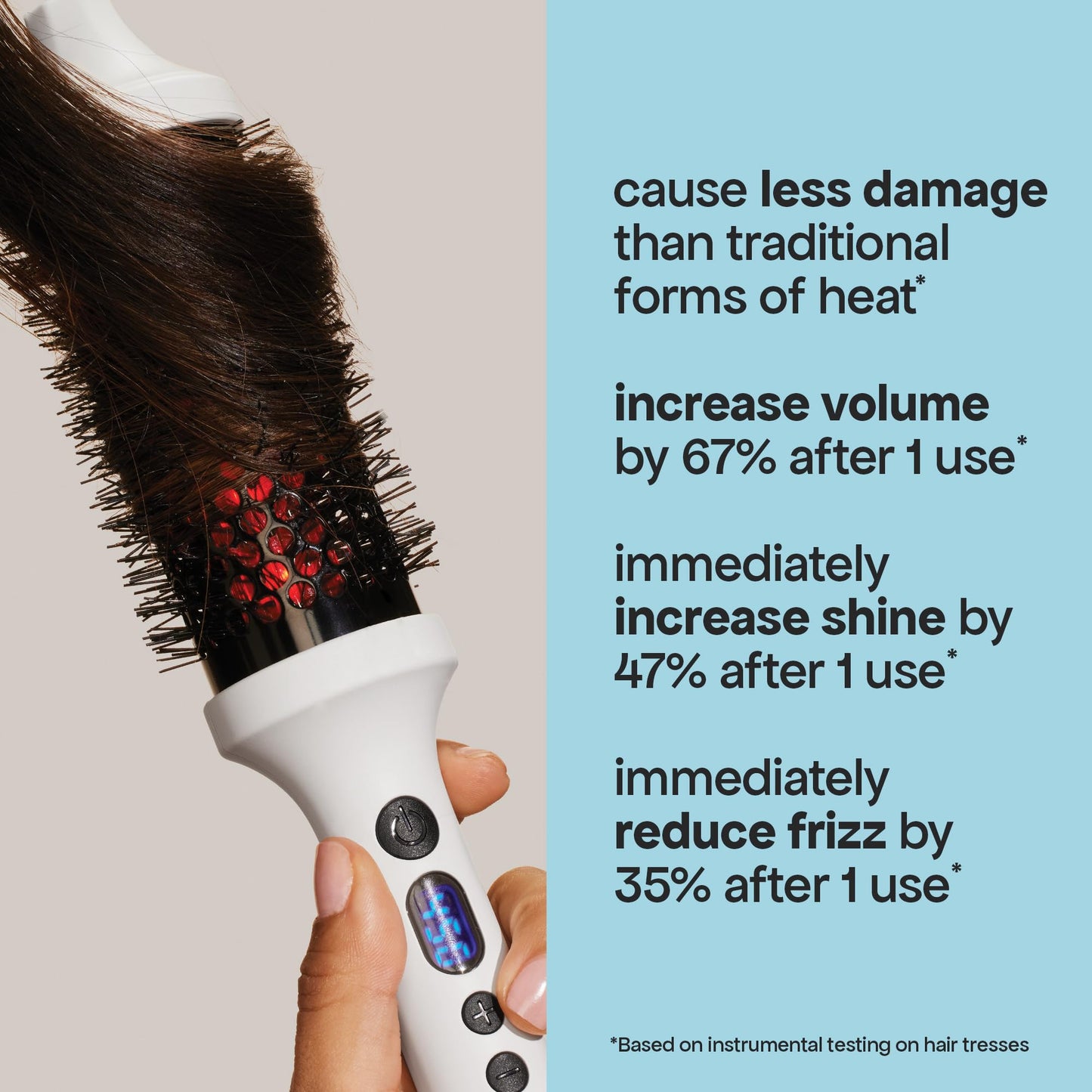 BondiBoost heated thermal round brush angled profile displaying the white handle design