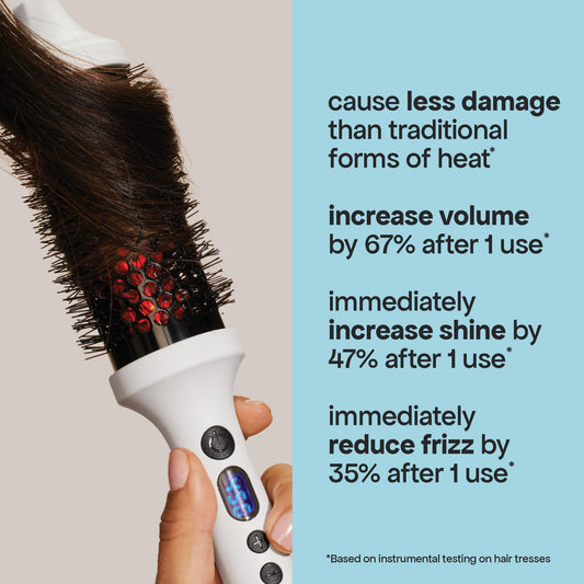 BondiBoost heated thermal round brush angled profile displaying the white handle design