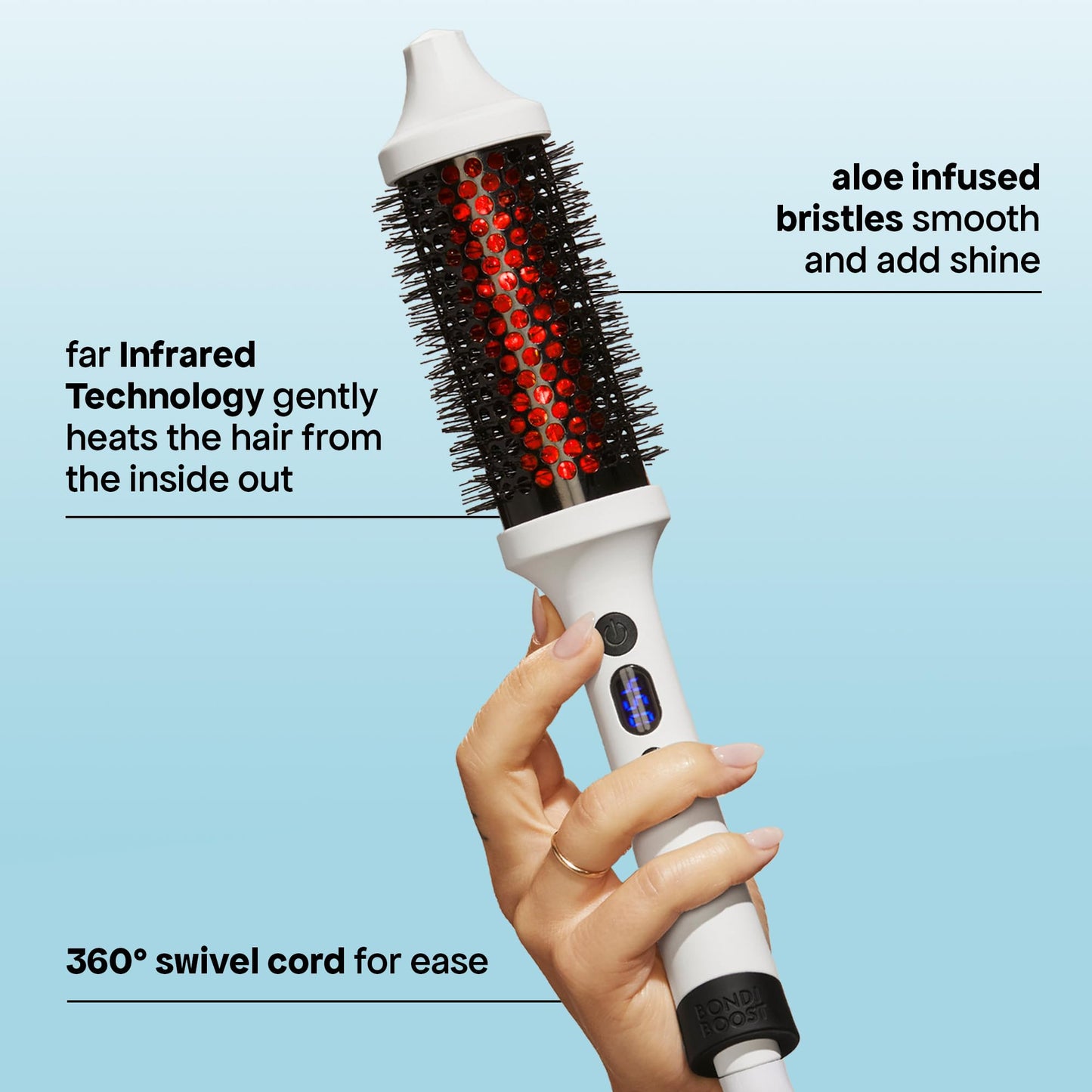 BondiBoost thermal bounce brush close up view of the aloe vera infused styling bristles