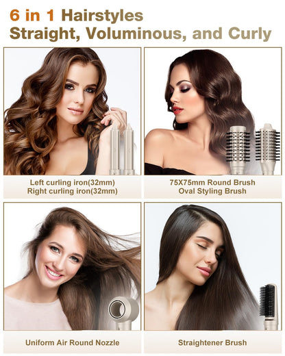 7MAGIC high speed hair dryer tool with six interchangeable styling attachments displayed on a sleek surface
