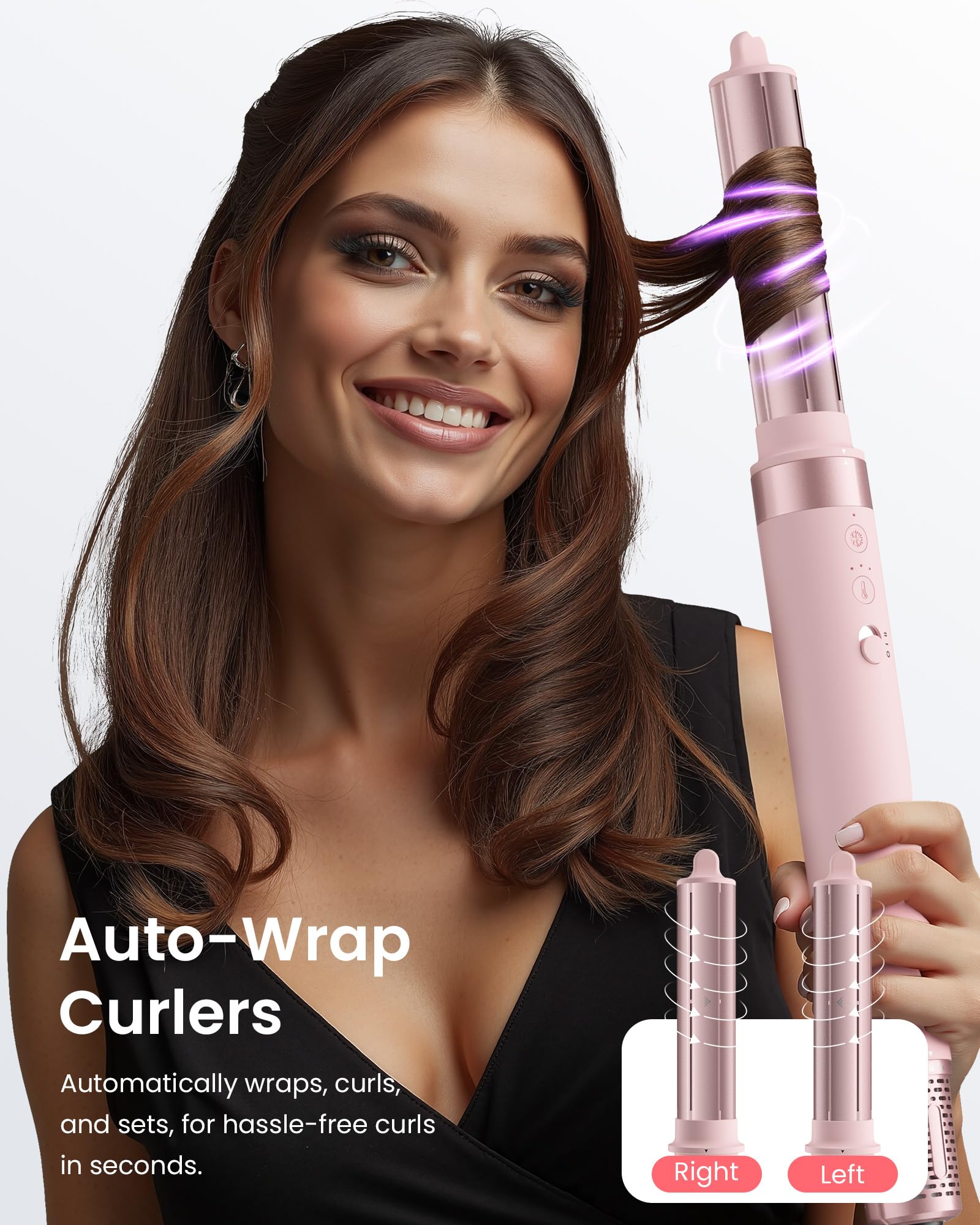 Pink high speed blow dryer brush showing the brushless motor air inlet and control buttons