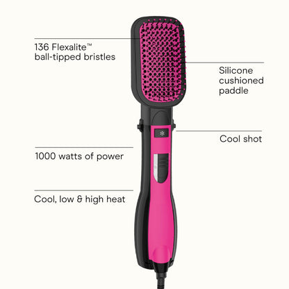 Side angle profile of the imported Conair hot air brush highlighting the ergonomic handle and heat setting controls.