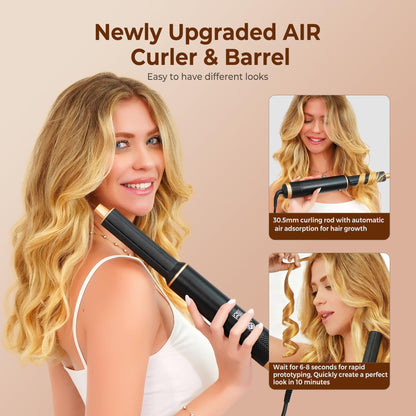 Yitrust air curling wrap styler showing the black and gold handle with temperature control switches.