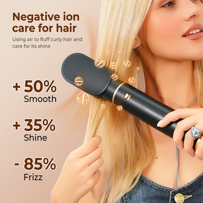 Detachable hot air brush attachment with ceramic coating and negative ion technology closeup.