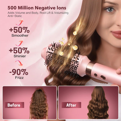 The auto-wrap curling barrels attachment demonstrating airflow direction for left and right curls.