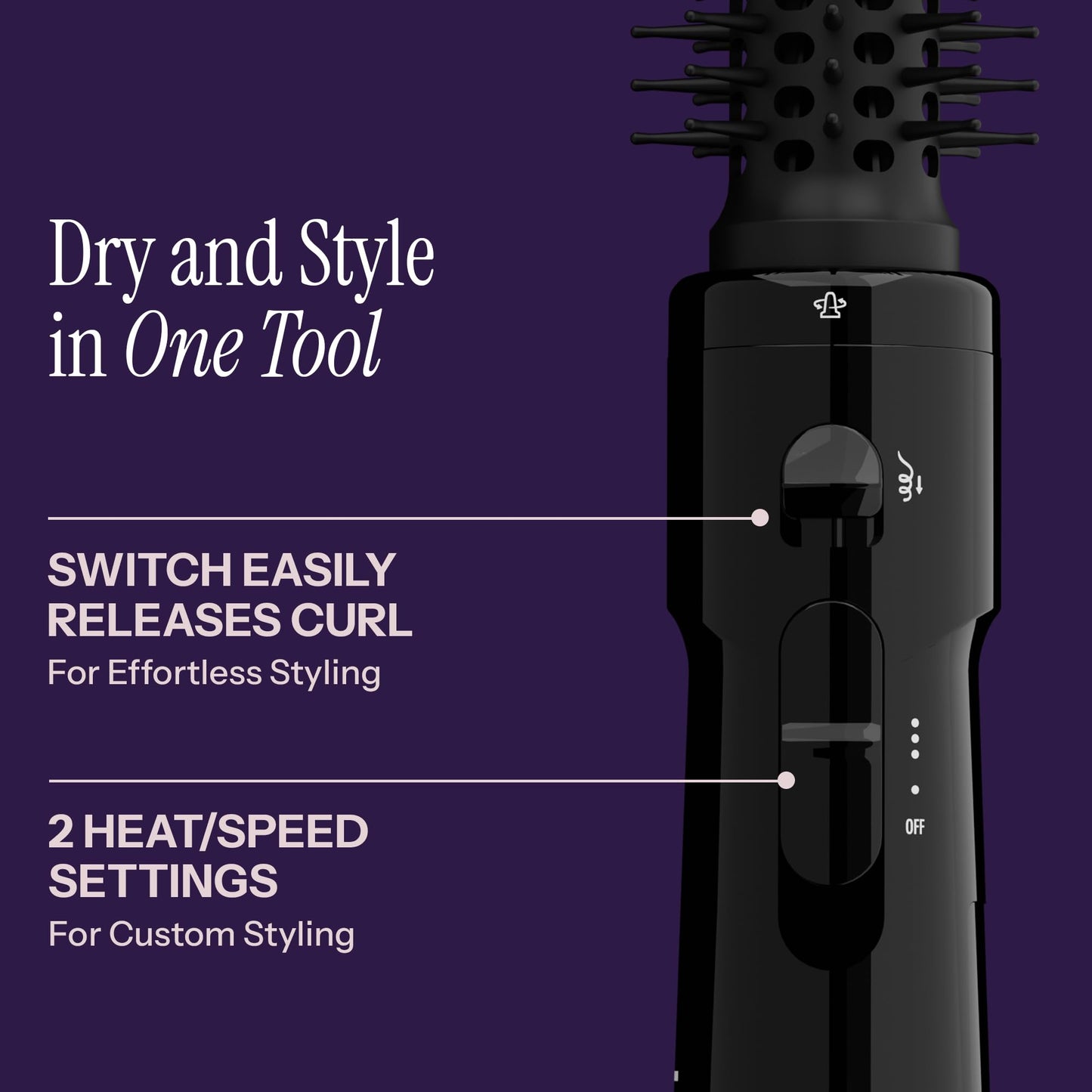 Hot Tools black heated styling brush curl release switch detail