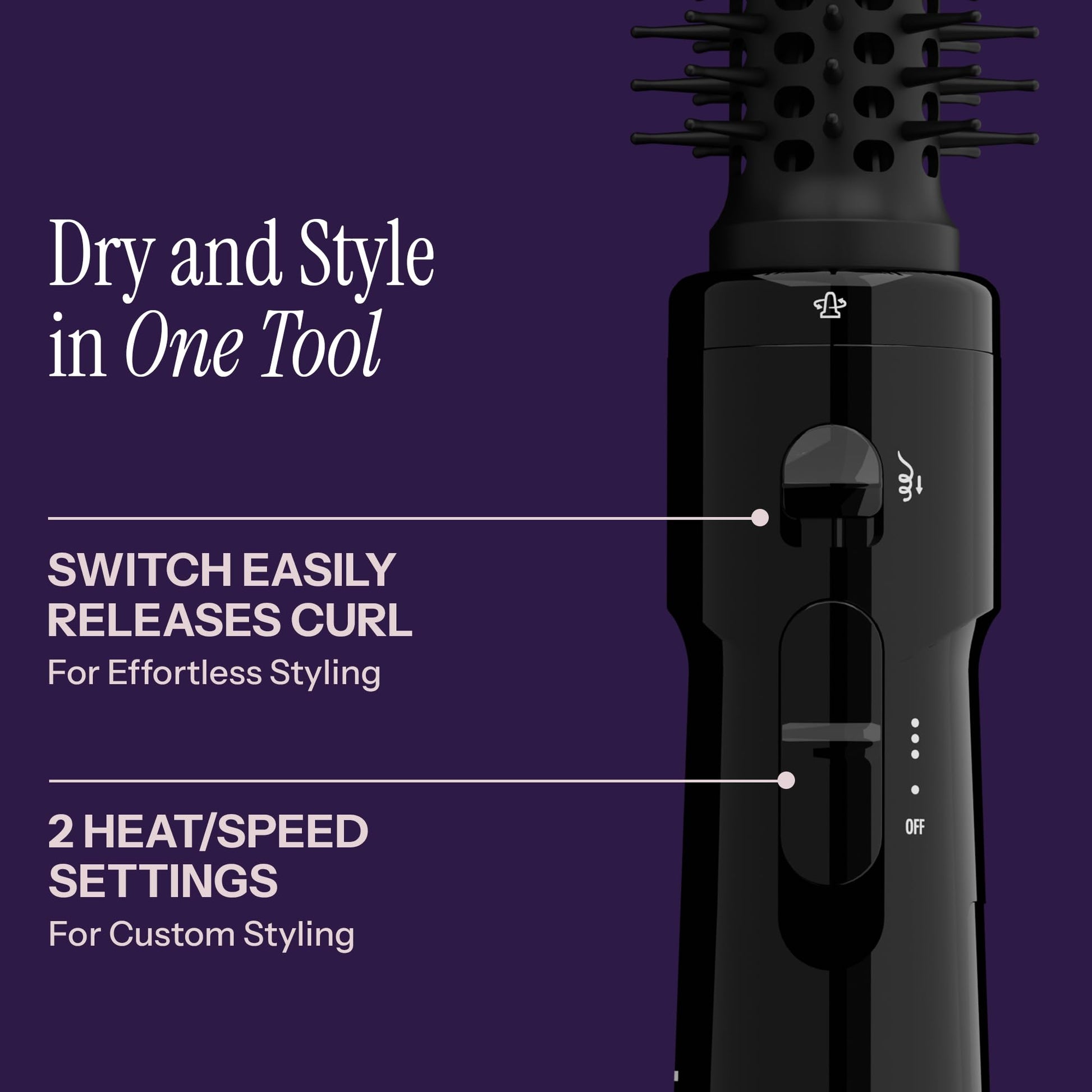 Hot Tools black heated styling brush curl release switch detail