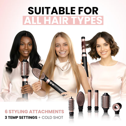 Authentic USA imported Ella Bella hot air styler retail packaging showcasing all six styling tools