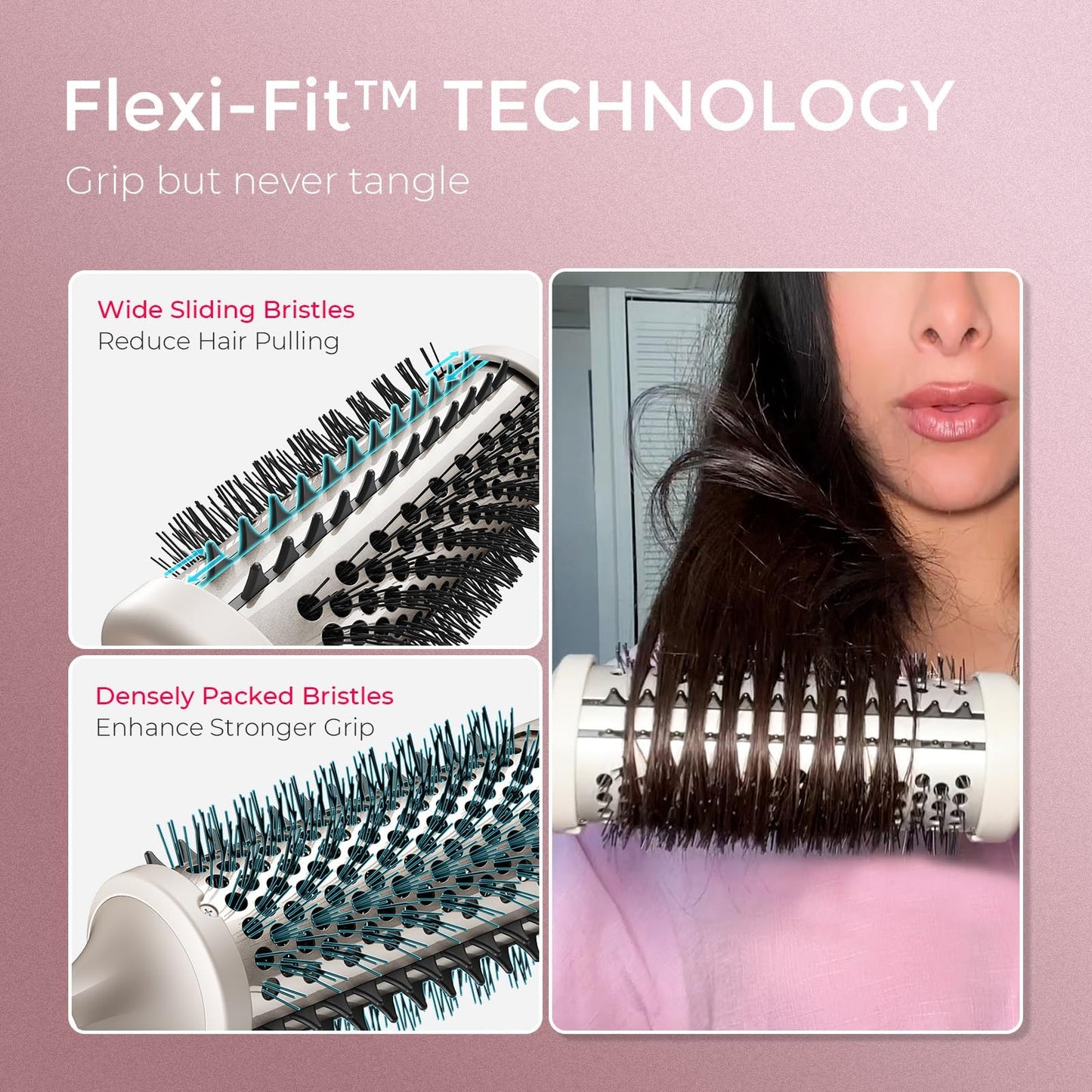 Premium TYMO hot brush hair styler unboxed to show the sleek gold design and swivel cord.