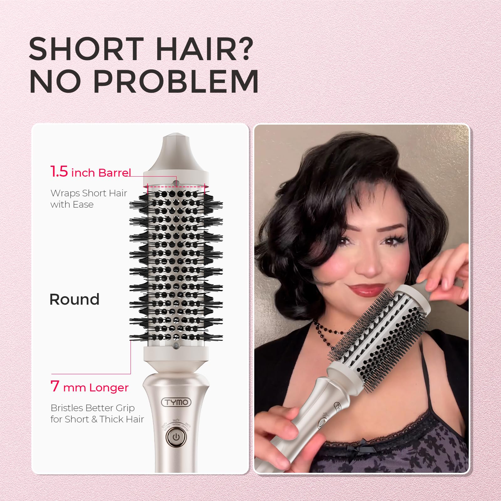 The authentic USA imported heated round styler tool showcasing its 360 degree swivel cord attachment for easy maneuvering.