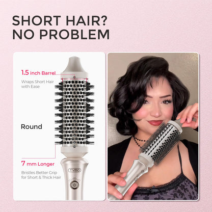 The authentic USA imported heated round styler tool showcasing its 360 degree swivel cord attachment for easy maneuvering.