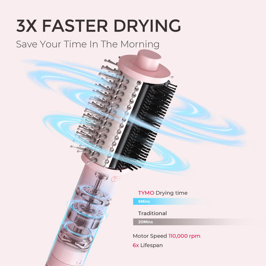TYMO AirBeam hot air brush side profile detailing the advanced bristle arrangement for detangling.