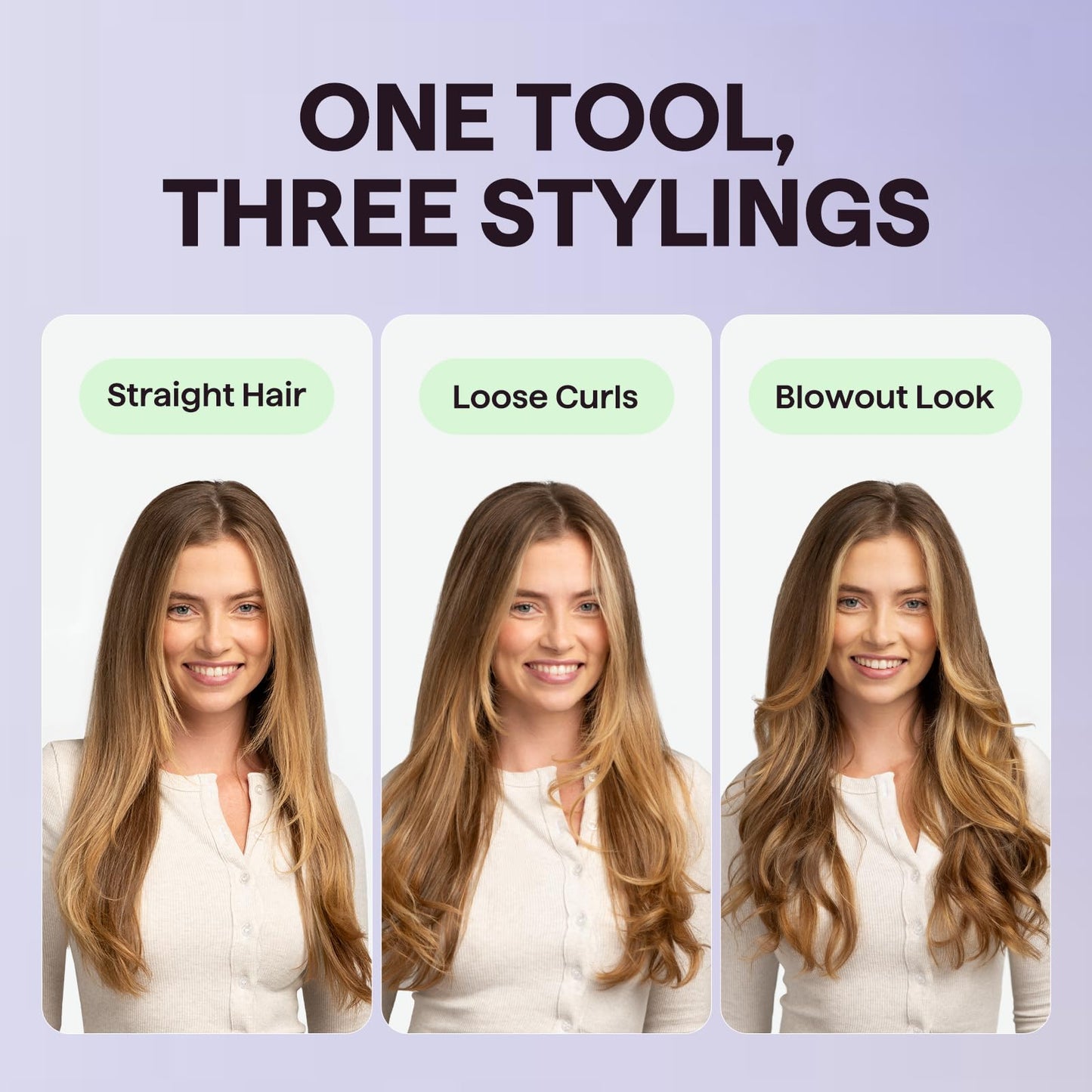 Wavytalk heated round brush showcasing the top cool tip design for safe two-handed hair styling.