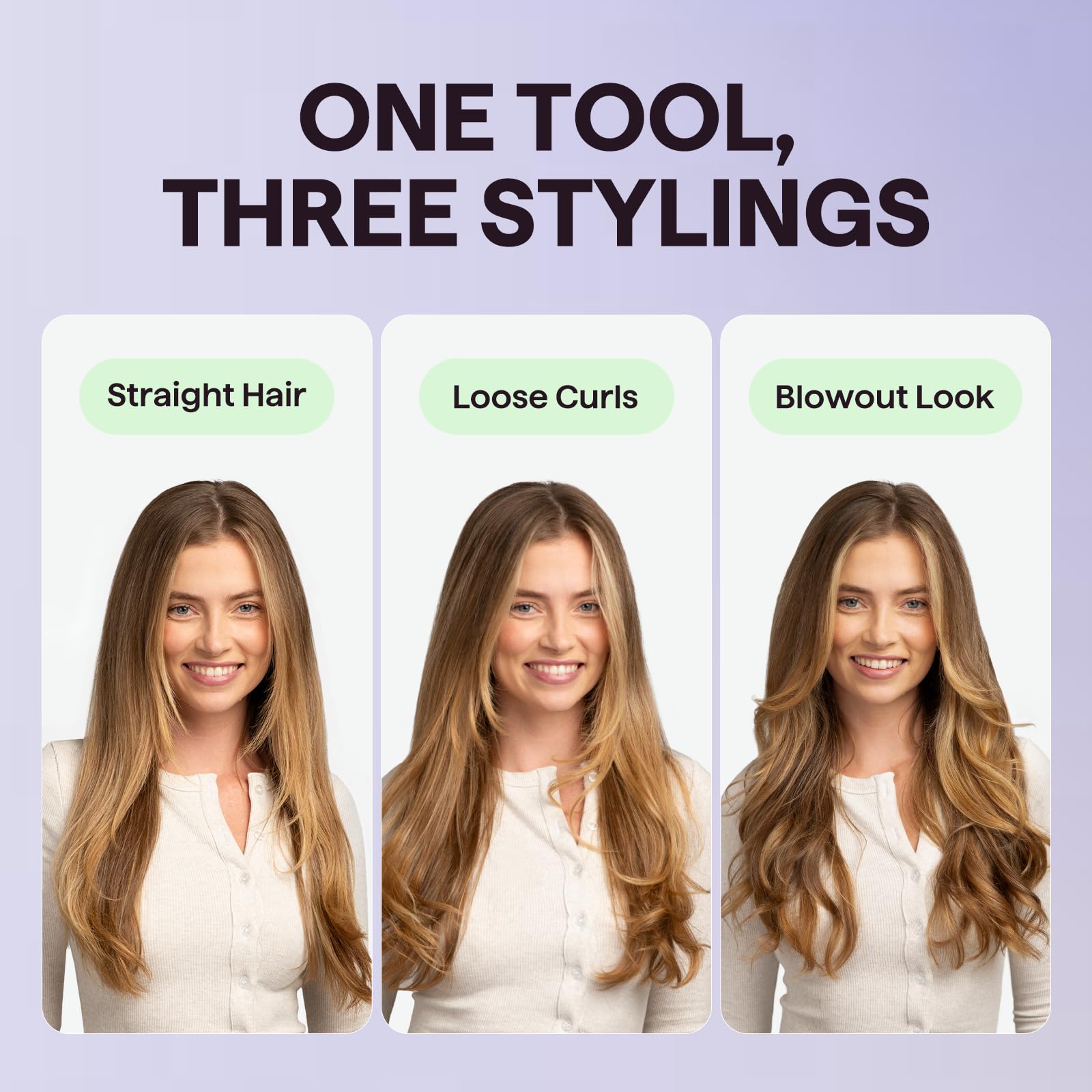 Wavytalk heated round brush showcasing the top cool tip design for safe two-handed hair styling.