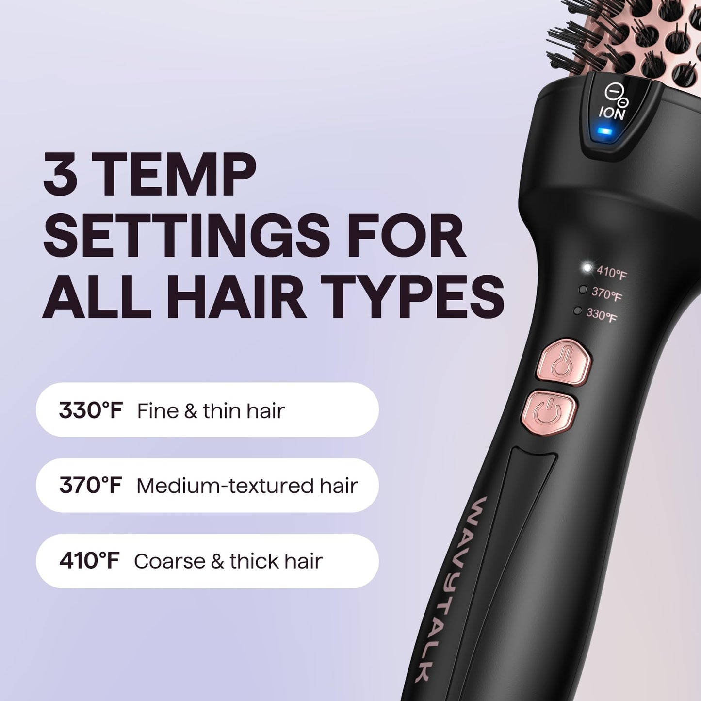Wavytalk Blowout Express round brush packaging contents highlighting the premium quality imported styling device.