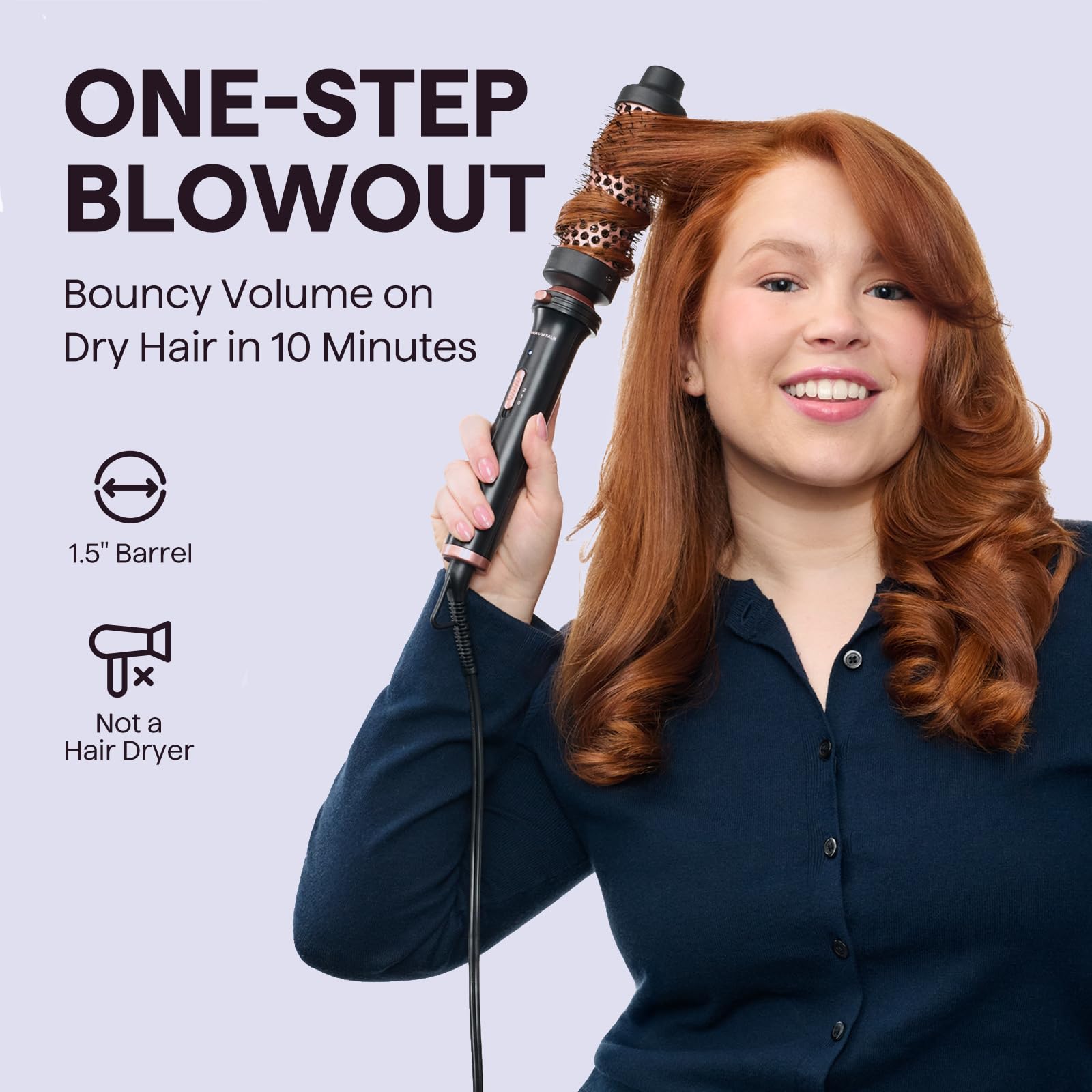 Wavytalk heated round brush showcasing the detachable head mechanism separated from the handle.