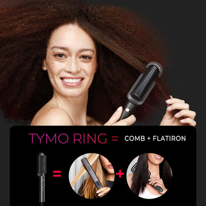 TYMO Ring straightening hot comb side view highlighting the sleek ergonomic handle and temperature controls.