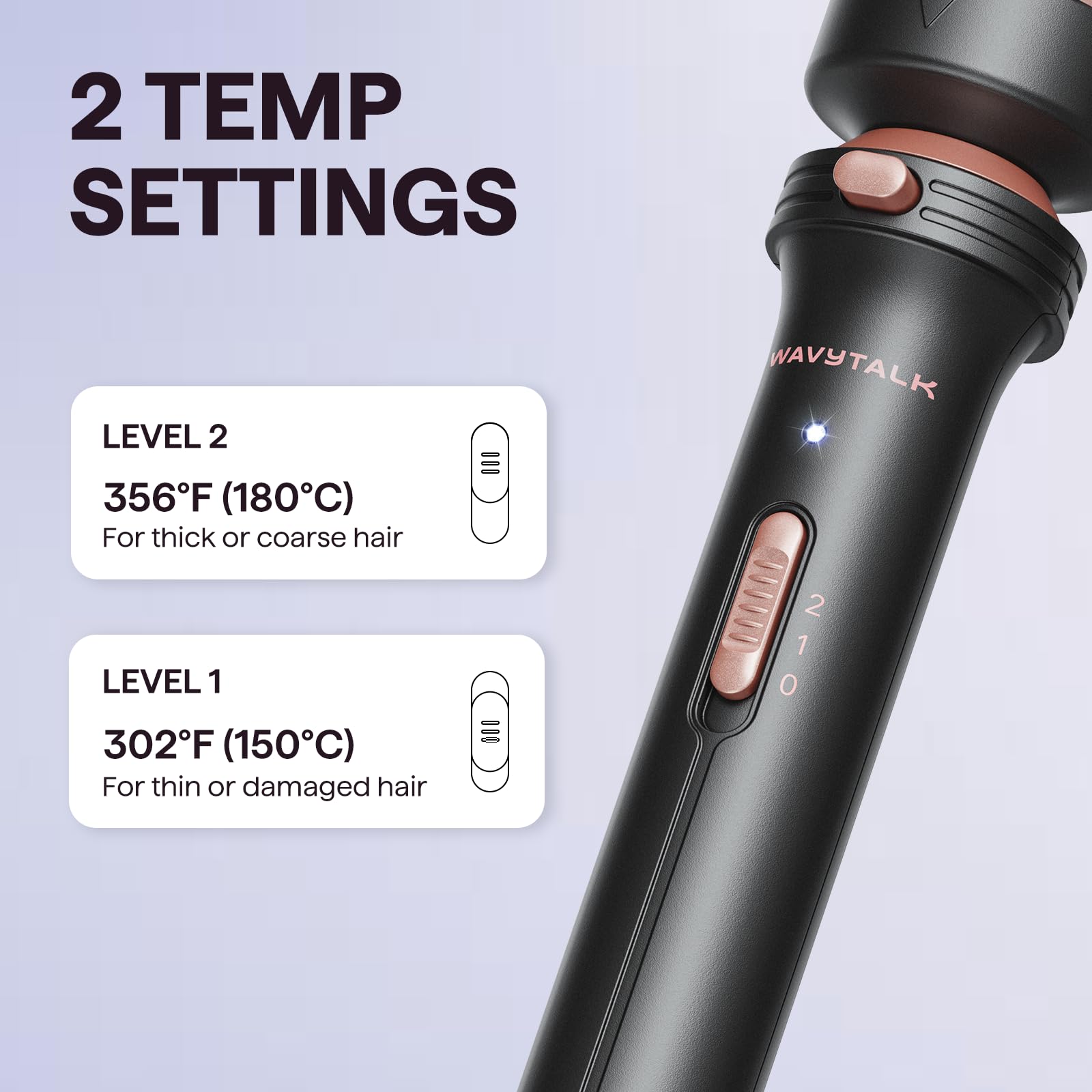 Wavytalk ceramic hot brush angled to show the tourmaline barrel structure and ergonomic grip.