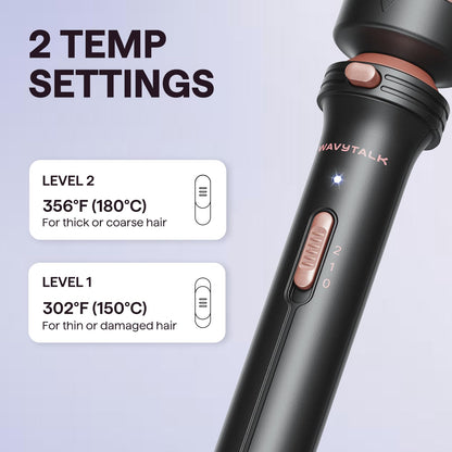 Wavytalk ceramic hot brush angled to show the tourmaline barrel structure and ergonomic grip.