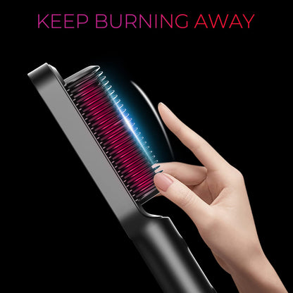 TYMO dual voltage hair iron brush showing the universal power cord attachment.