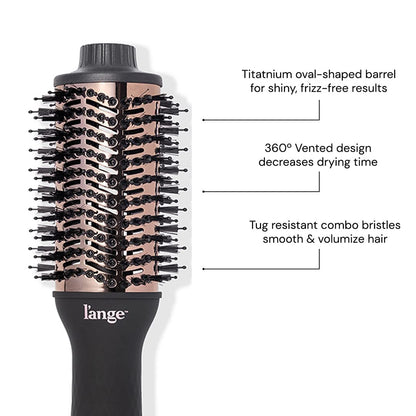 L'ANGE HAIR 60mm oval barrel brush close up showing titanium plates and airflow vents