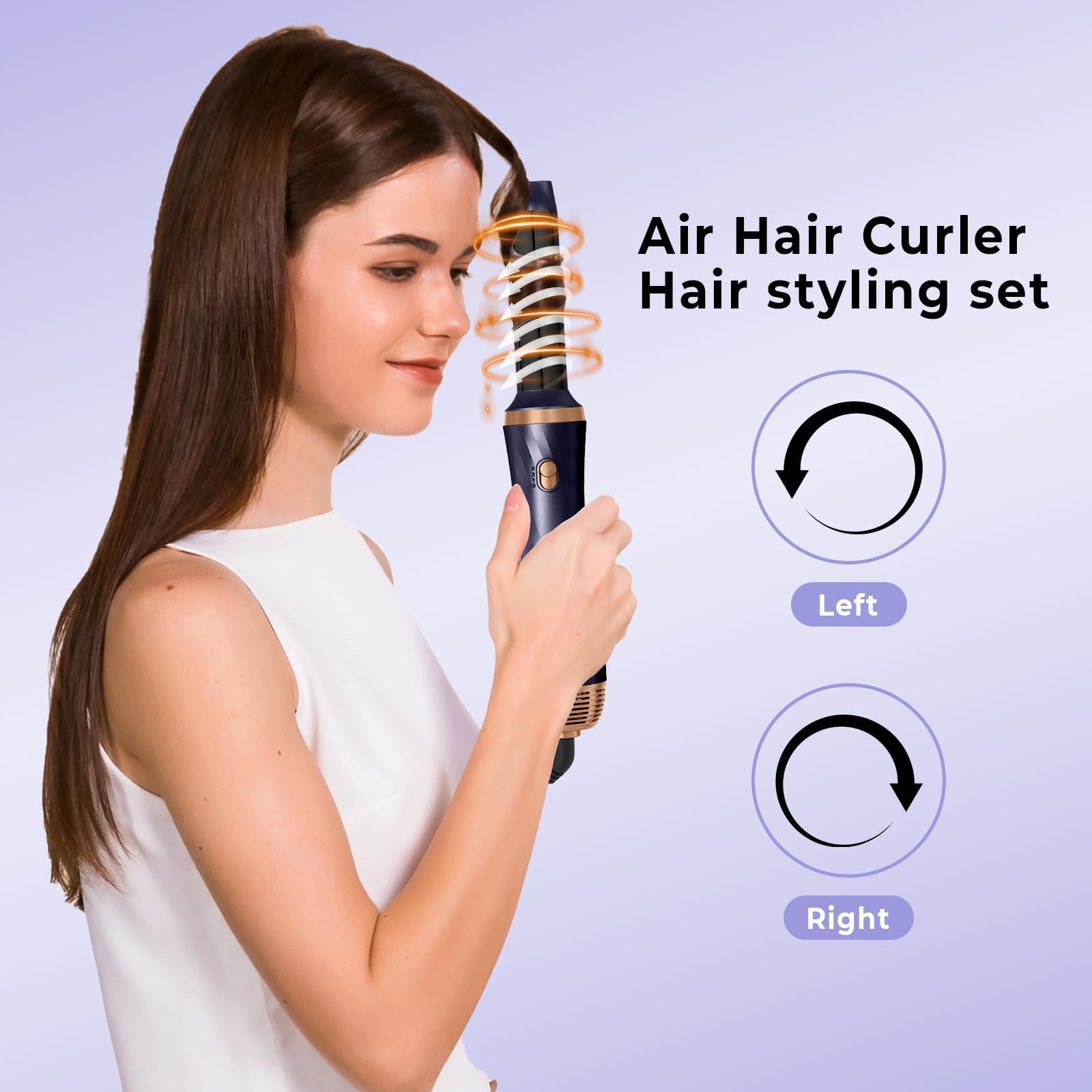 UMIGA multi head hot air styler with six detachable brush attachments laid out neatly.